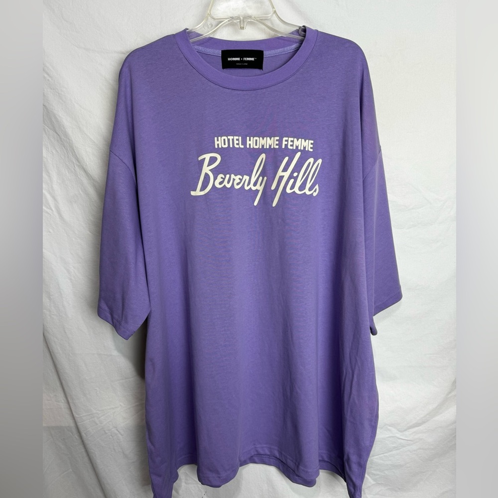 NWOT Homme Femme Beverly Hills Purple Short Sleeve Cotton T-Shirt Tee Size XXXL
